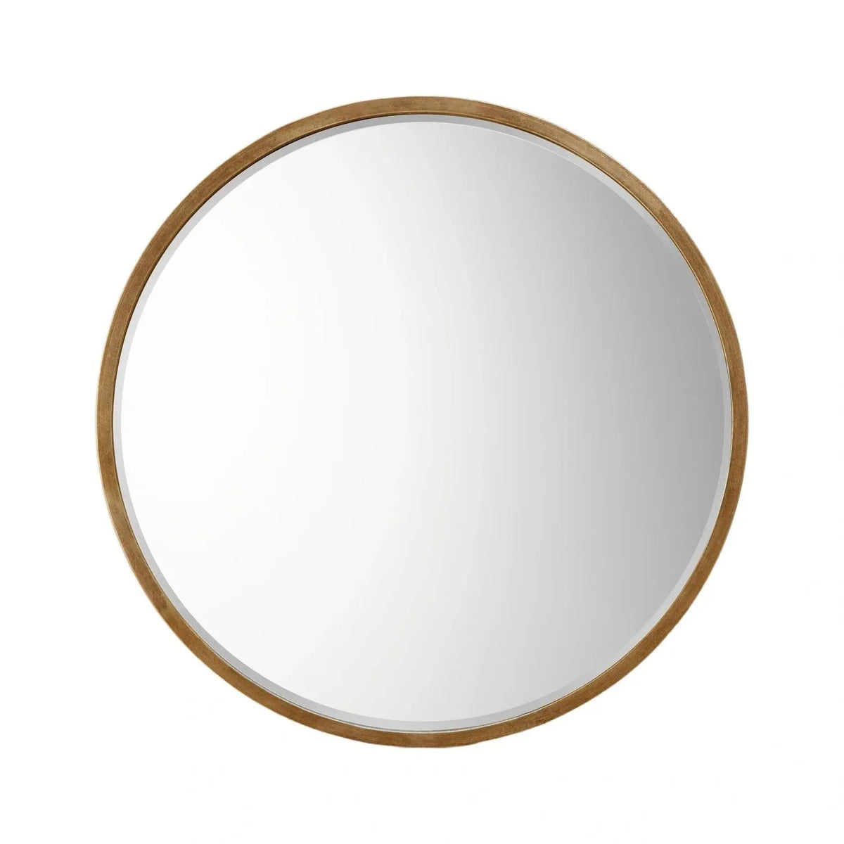 Large Round Antique Gold Wall Mirror with Slim Metal Frame & Bevelled Glass – Decorative Circular Mirror 80x2cm – Full front view showing circular antique gold frame and bevelled mirror glass | Click Style