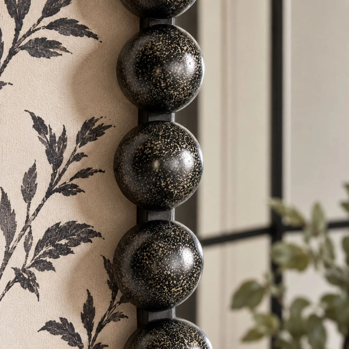 Large Round Black Bobbin Wall Mirror with Raised Bobbin Frame – 80cm Decorative Statement Mirror 80x80x5cm – Close-Up of Black Bobbin Frame Detail | Click Style