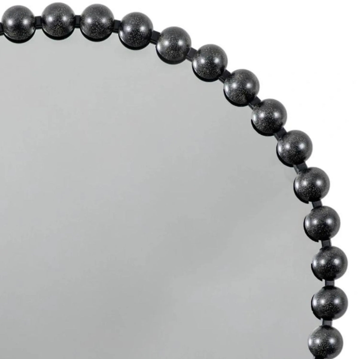 Large Round Black Bobbin Wall Mirror with Raised Bobbin Frame – 80cm Decorative Statement Mirror 80x80x5cm – Close-Up of Upper Black Bobbin Frame | Click Style