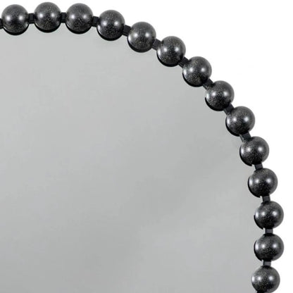 Large Round Black Bobbin Wall Mirror with Raised Bobbin Frame – 80cm Decorative Statement Mirror 80x80x5cm – Close-Up of Upper Black Bobbin Frame | Click Style
