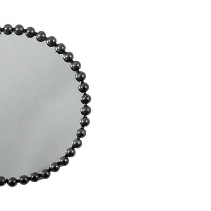Large Round Black Bobbin Wall Mirror with Raised Bobbin Frame – 80cm Decorative Statement Mirror 80x80x5cm – Upper Frame & Raised Bobbin Detail | Click Style