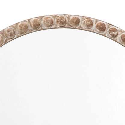 Large Round Whitewashed Wood Effect Bobbin Wall Mirror with Raised Bobbin Frame – Rustic Decorative Mirror 95x95x5cm – Raised Bobbin Frame Close-Up | Click Style