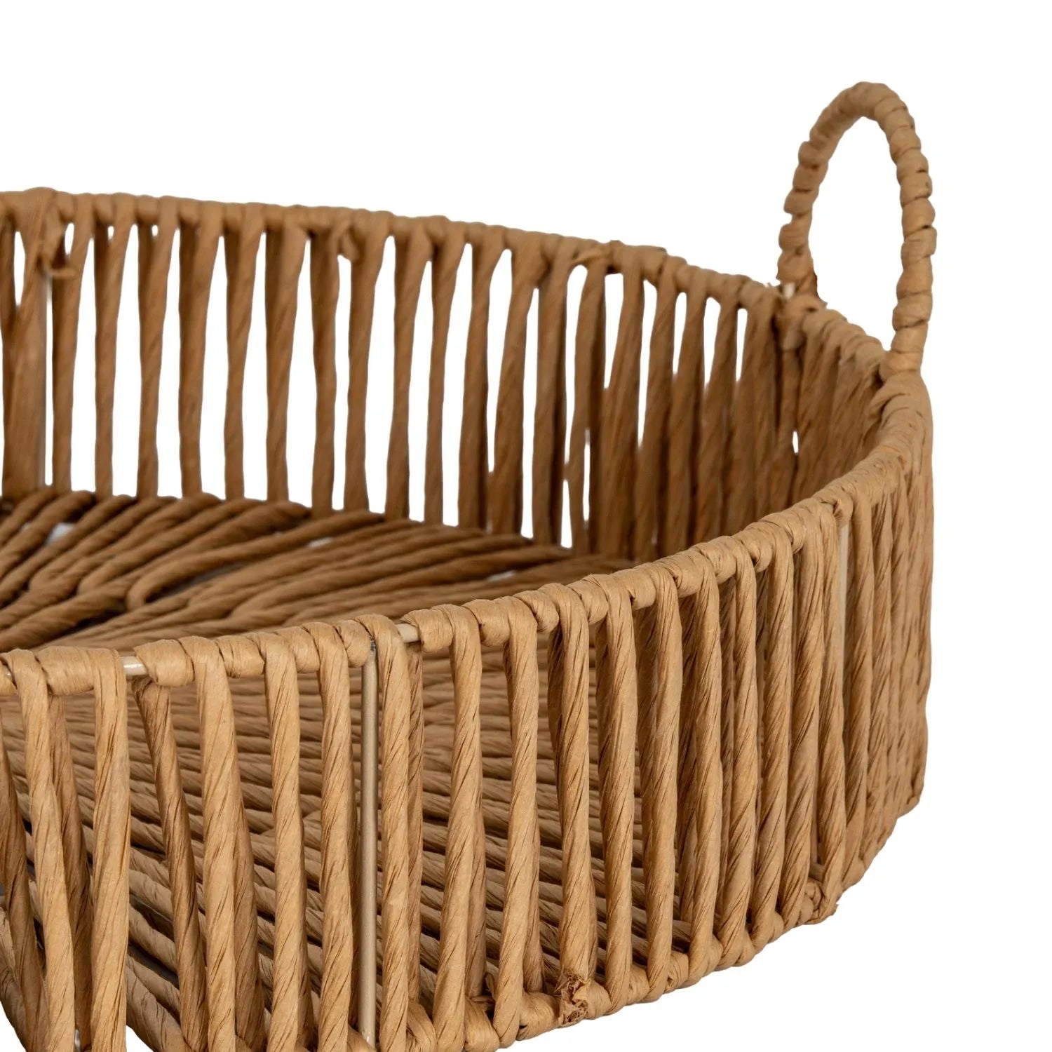 Large Round Wicker Serving Tray with Woven Design & Side Loop Handles – Rustic Natural Decorative Tray 50x50x16cm | Click Style