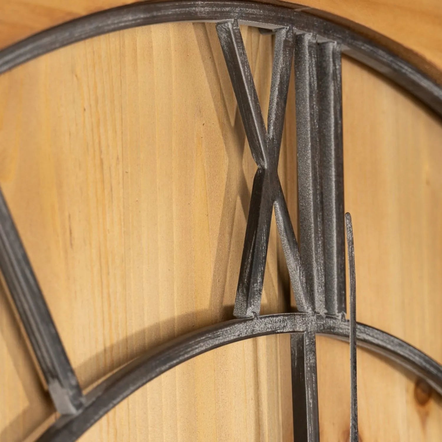 Large Round Wooden Wall Clock with Black Metal Roman Numerals & Hands 90x90x5cm - Click Style