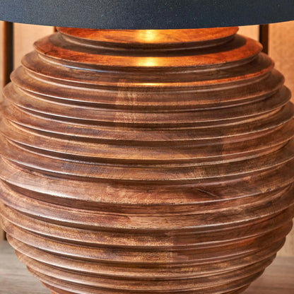 Large Rustic Brown-Washed Mango Wood Table Lamp Base with Hand-Turned Sculpted Tiers – Rounded Wooden Light Base 38x30x30cm - Click Style