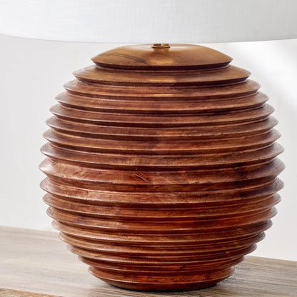 Large Rustic Brown-Washed Mango Wood Table Lamp Base with Hand-Turned Sculpted Tiers – Rounded Wooden Light Base 38x30x30cm - Click Style