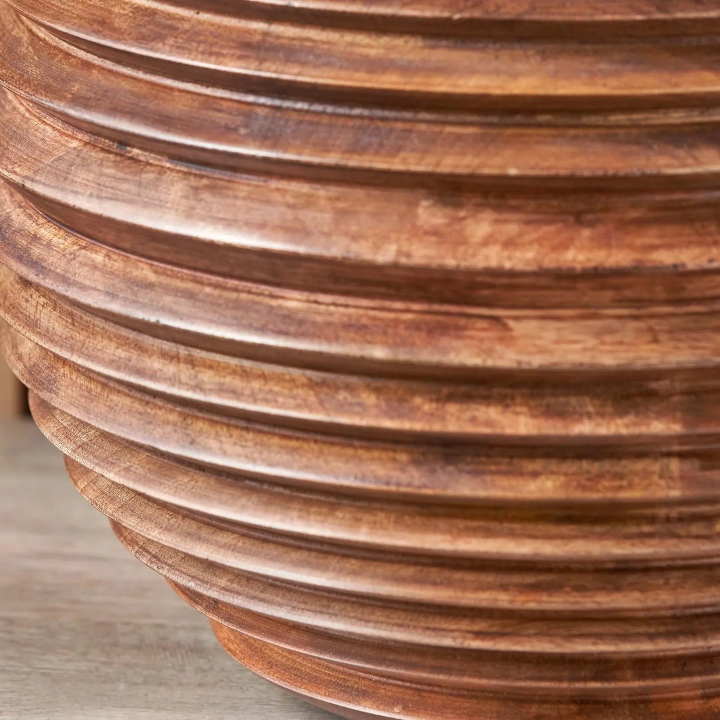 Large Rustic Brown-Washed Mango Wood Table Lamp Base with Hand-Turned Sculpted Tiers – Rounded Wooden Light Base 38x30x30cm - Click Style