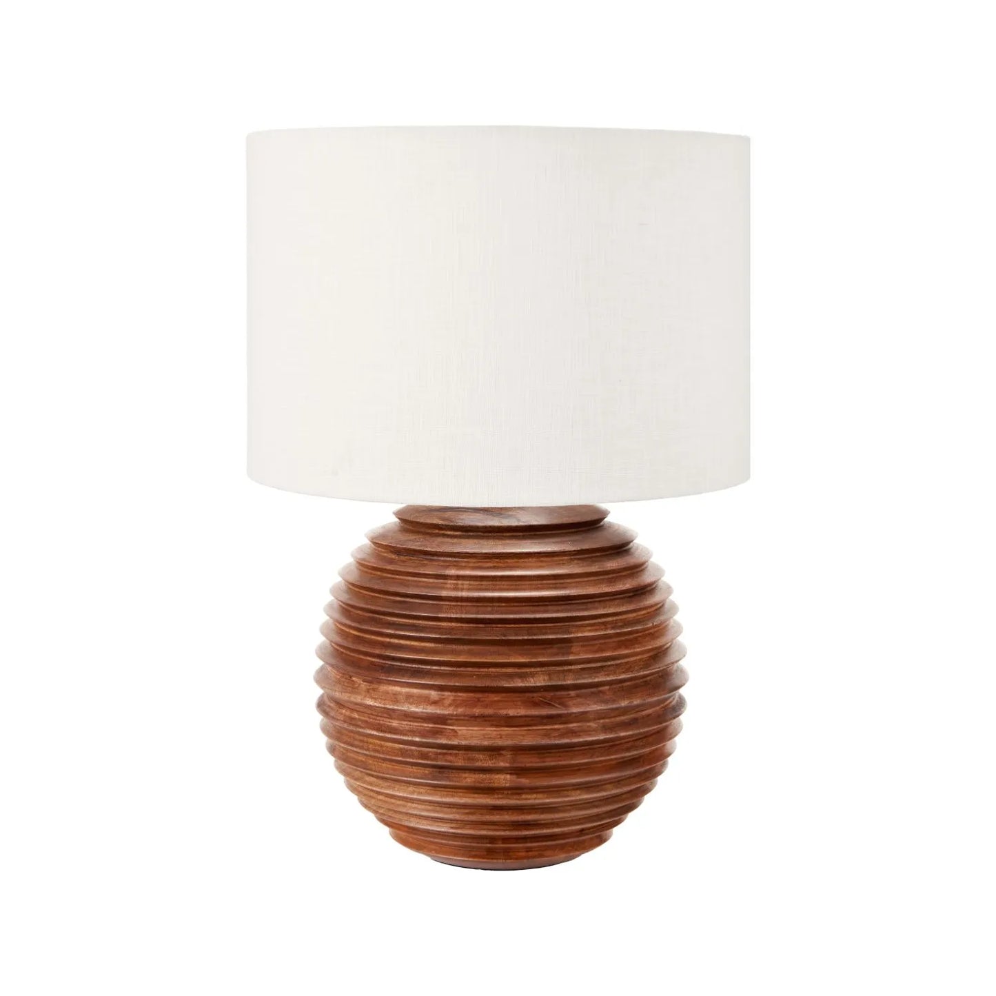Large Rustic Brown-Washed Mango Wood Table Lamp Base with Hand-Turned Sculpted Tiers – Rounded Wooden Light Base 38x30x30cm - Click Style