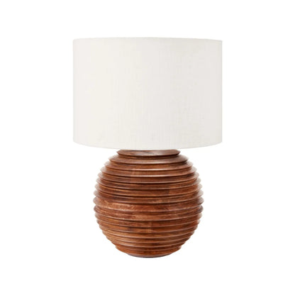 Large Rustic Brown-Washed Mango Wood Table Lamp Base with Hand-Turned Sculpted Tiers – Rounded Wooden Light Base 38x30x30cm - Click Style