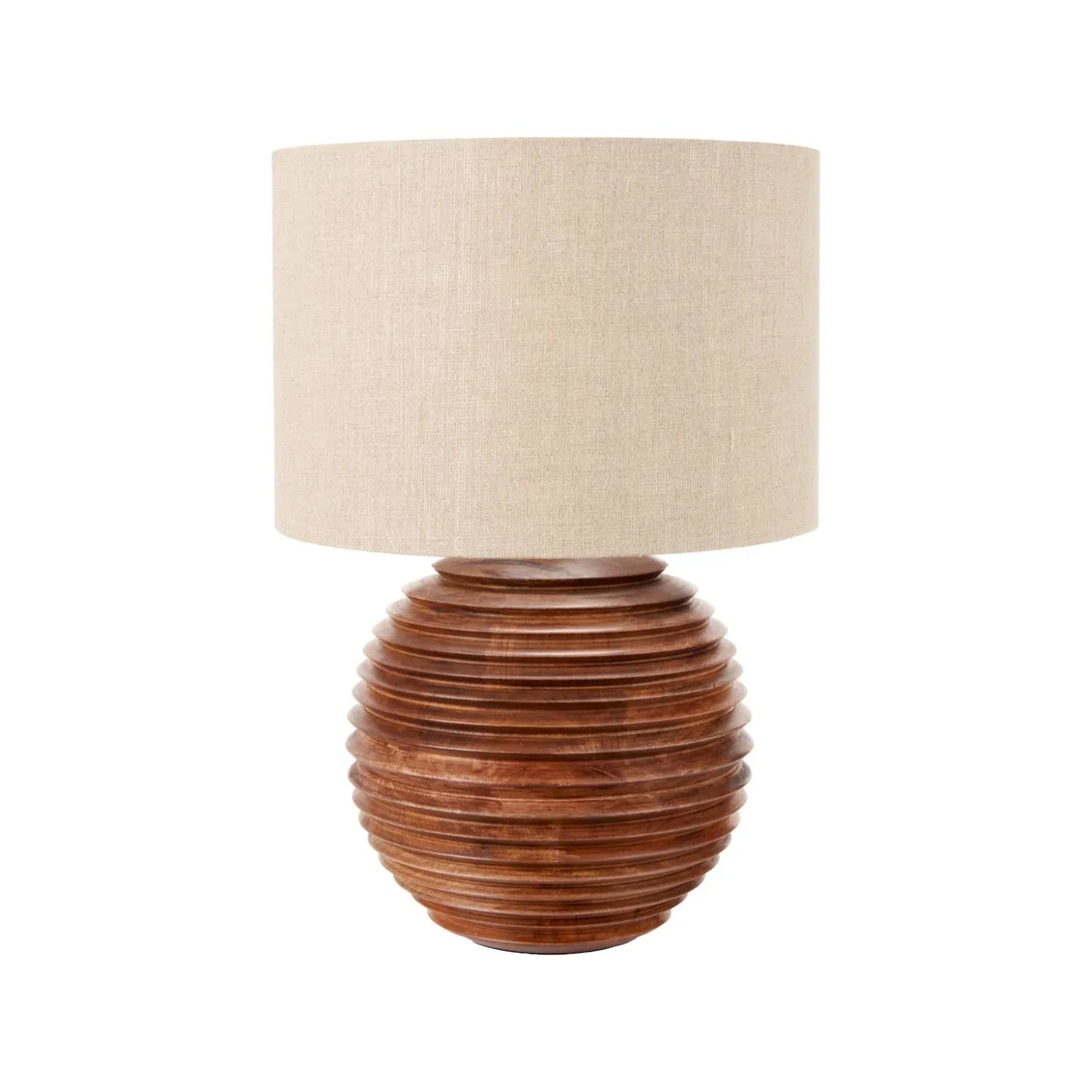 Large Rustic Brown-Washed Mango Wood Table Lamp Base with Hand-Turned Sculpted Tiers – Rounded Wooden Light Base 38x30x30cm - Click Style
