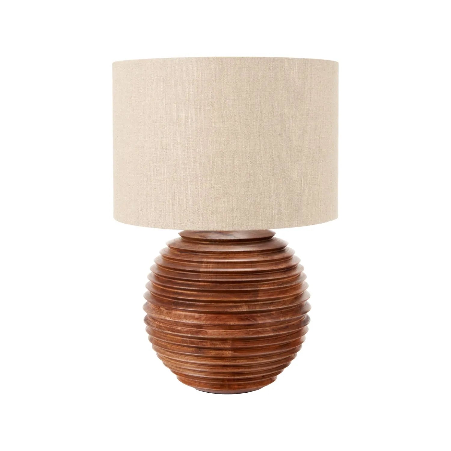 Large Rustic Brown-Washed Mango Wood Table Lamp Base with Hand-Turned Sculpted Tiers – Rounded Wooden Light Base 38x30x30cm - Click Style