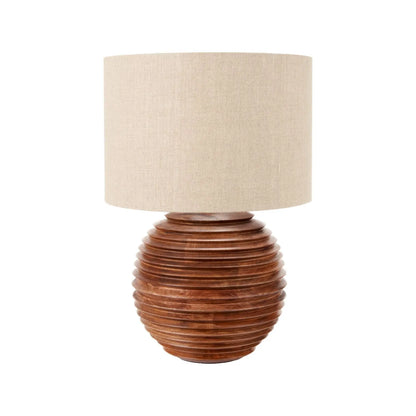 Large Rustic Brown-Washed Mango Wood Table Lamp Base with Hand-Turned Sculpted Tiers – Rounded Wooden Light Base 38x30x30cm - Click Style