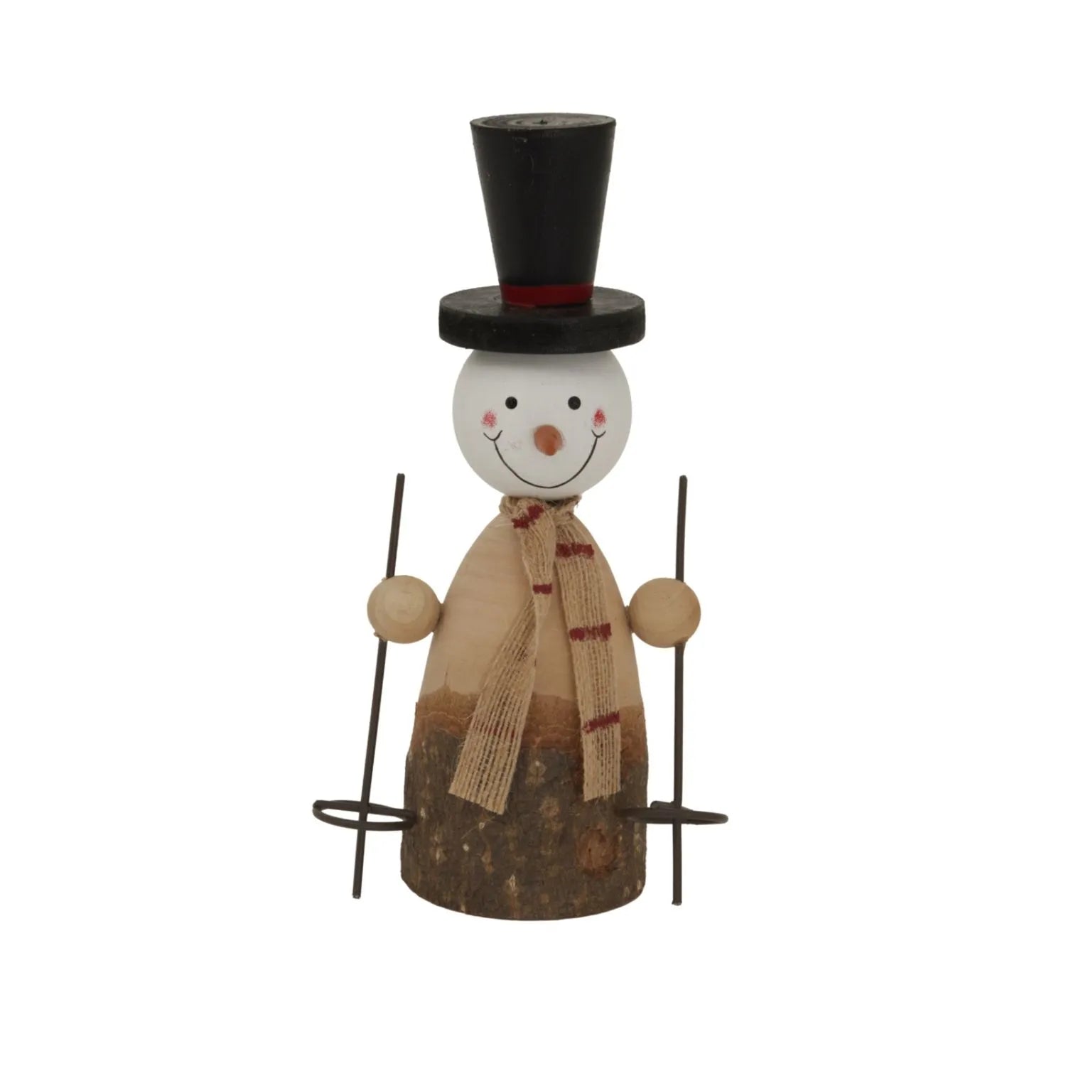 Large Rustic Standing Wooden & Metal Snowman Ornaments with Top Hats & Ski Poles – Weathered Scandi Festive Christmas Decorations 20x12x6cm & 14x8x6cm | Click Style