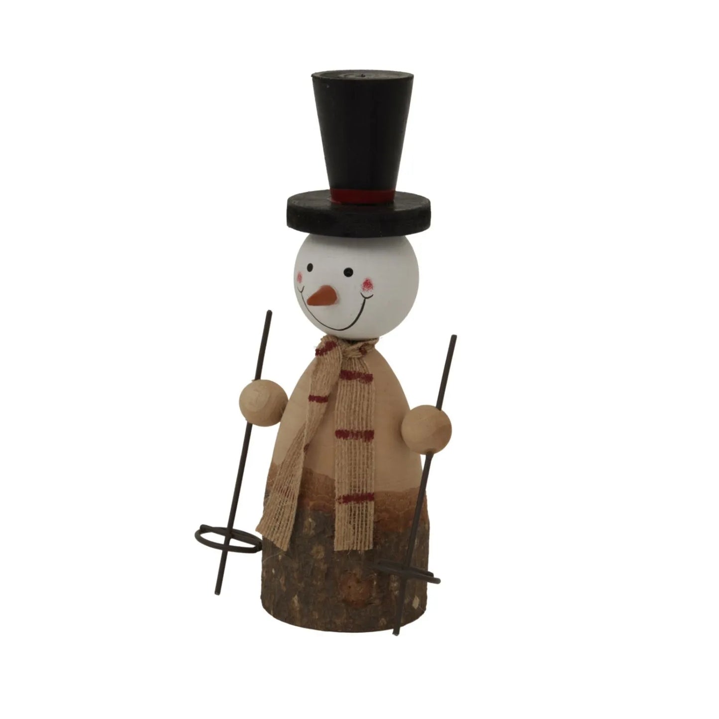 Large Rustic Standing Wooden & Metal Snowman Ornaments with Top Hats & Ski Poles – Weathered Scandi Festive Christmas Decorations 20x12x6cm & 14x8x6cm | Click Style