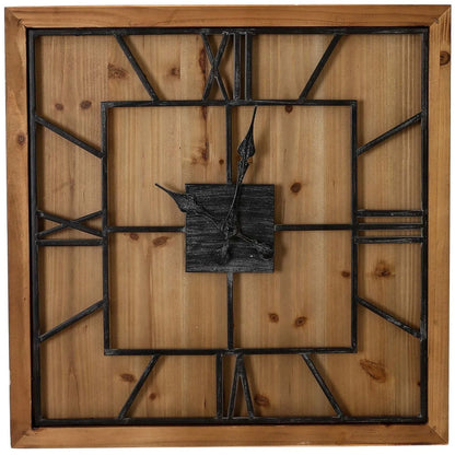 Large Square Wooden Wall Clock with Black Metal Roman Numerals & Hands 90x90x5cm - Click Style