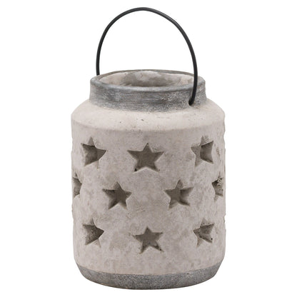 Large Stone-Coloured Ceramic Star Cutout Lantern – Rustic Candle Holder for Home Decor 23x18cm - Click Style