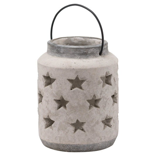 Large Stone-Coloured Ceramic Star Cutout Lantern – Rustic Candle Holder for Home Decor 23x18cm - Click Style