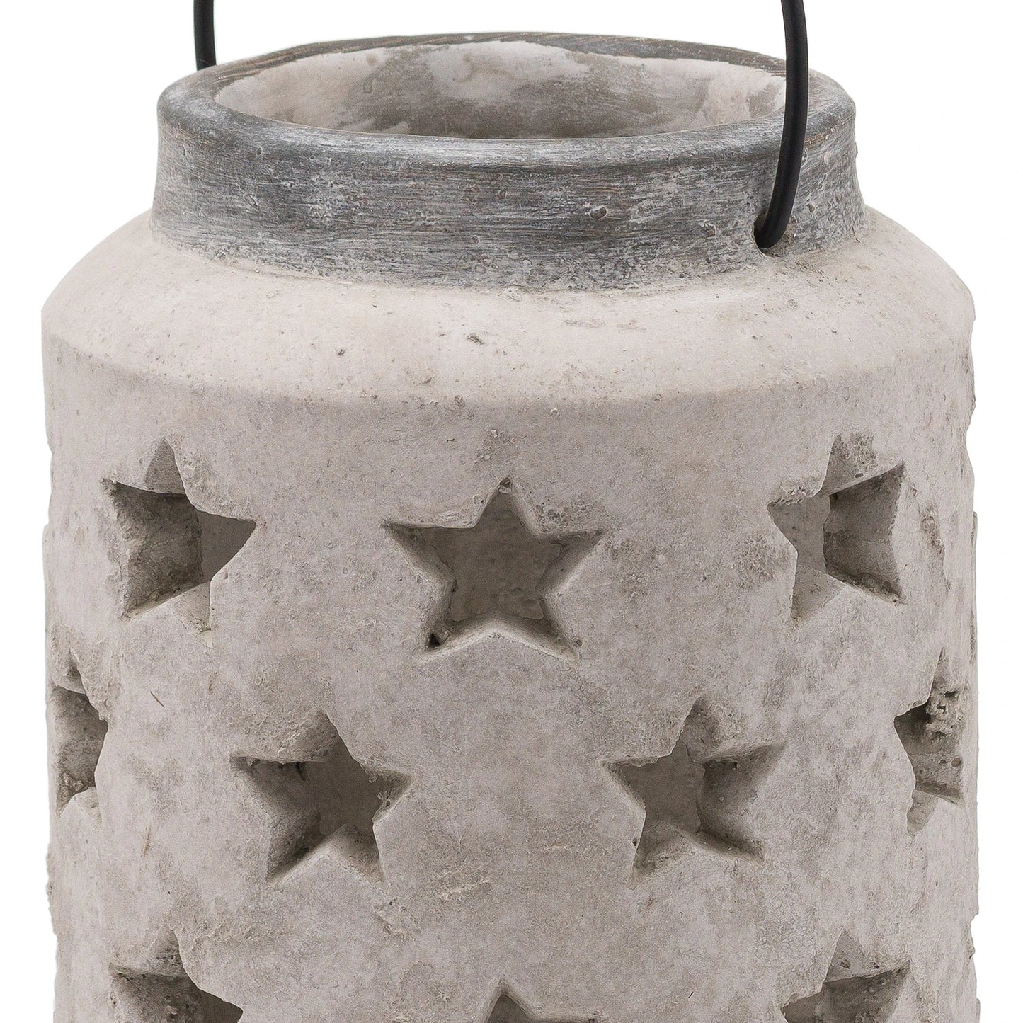 Large Stone-Coloured Ceramic Star Cutout Lantern – Rustic Candle Holder for Home Decor 23x18cm - Click Style