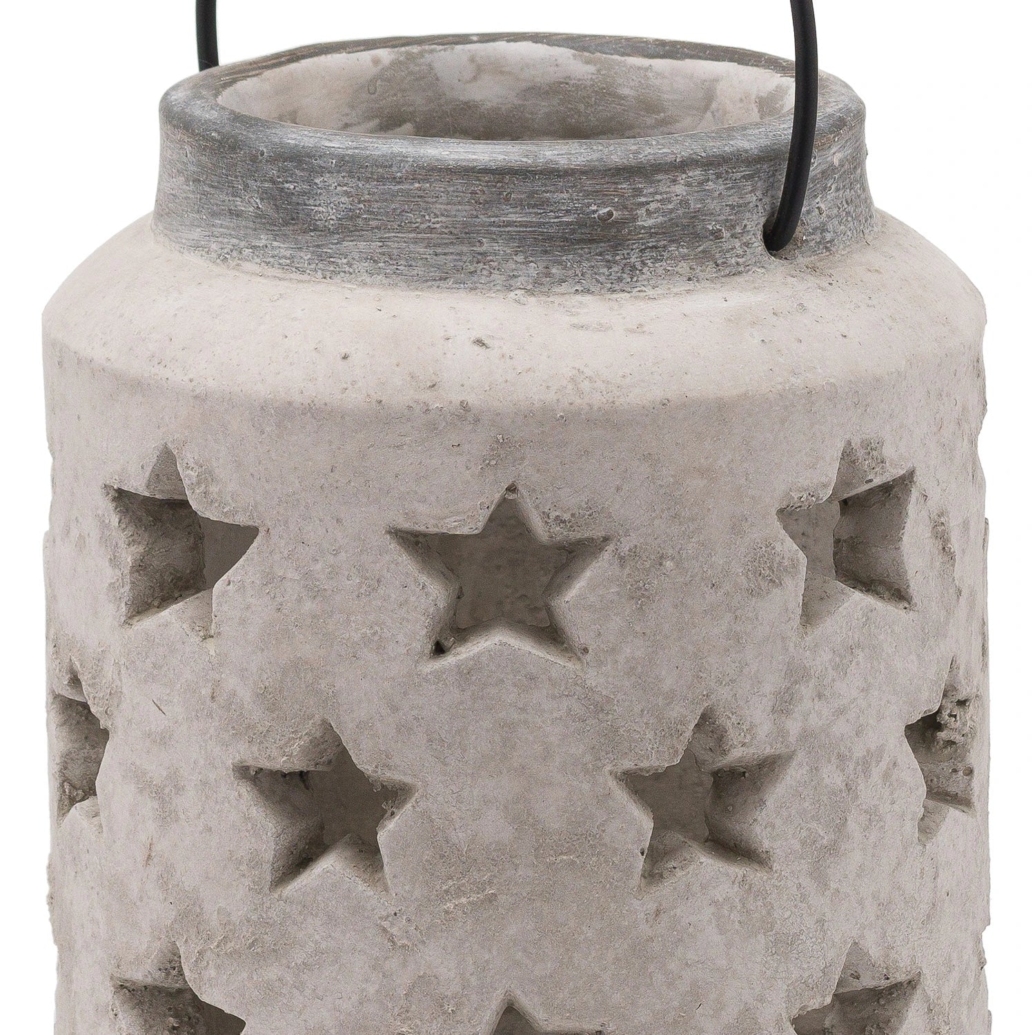 Large Stone-Coloured Ceramic Star Cutout Lantern – Rustic Candle Holder for Home Decor 23x18cm - Click Style