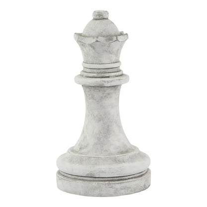 Large White Ceramic Queen Chess Piece Ornament – Weathered Stone-Effect Decorative Home Accent 29x16cm - Click Style