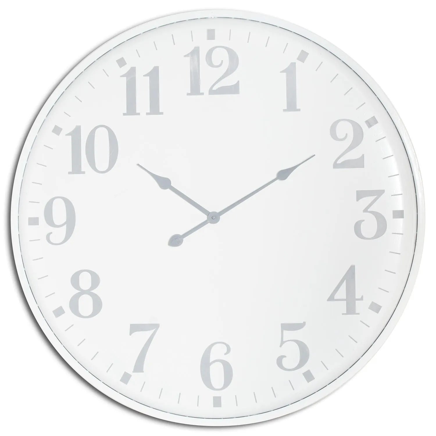 Large White Round Metal Wall Clock with Soft Grey Arabic Numerals & Hands 80x5cm - Click Style