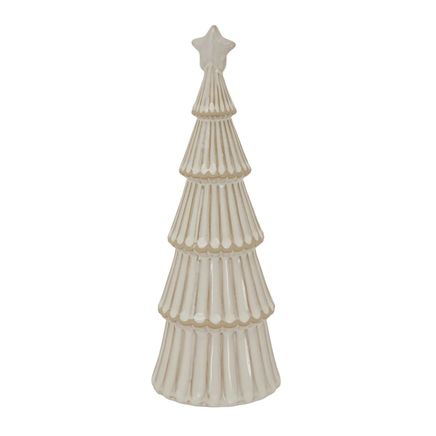 Large White Snowy Ceramic Layered Christmas Tree Ornament with Star Topper – Festive Decorative Ornament 33x11x11cm | Click Style
