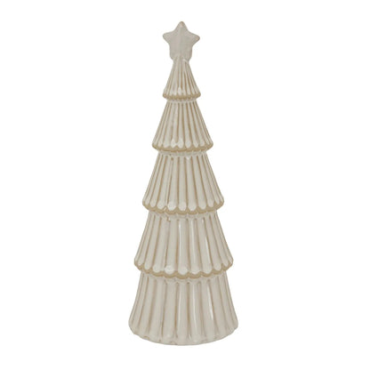 Large White Snowy Ceramic Layered Christmas Tree Ornament with Star Topper – Festive Decorative Ornament 33x11x11cm | Click Style