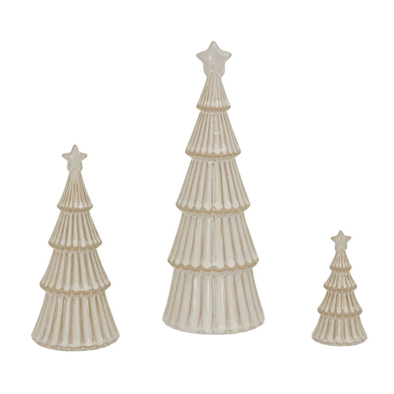 Large White Snowy Ceramic Layered Christmas Tree Ornament with Star Topper – Festive Decorative Ornament 33x11x11cm | Click Style