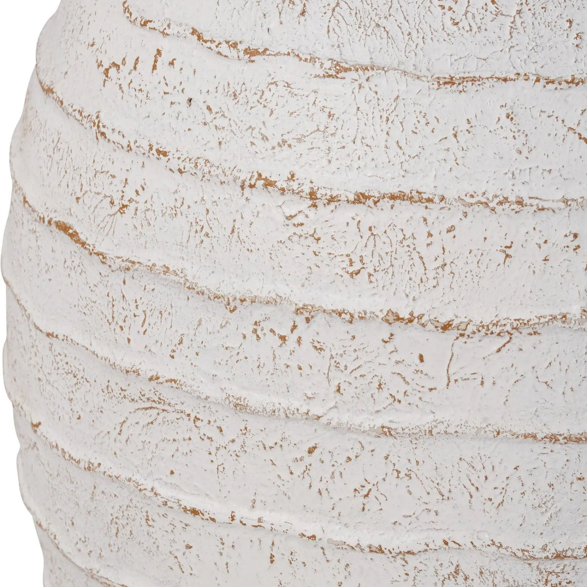 Large White Wash Fibrestone Floor Standing Vase with Ribbed Texture – Tall Distressed Stone-Effect Decorative Vase 49x38x38cm – Ribbed Stone-Effect Texture Close-Up | Click Style