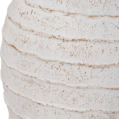 Large White Wash Fibrestone Floor Standing Vase with Ribbed Texture – Tall Distressed Stone-Effect Decorative Vase 49x38x38cm – Ribbed Stone-Effect Texture Close-Up | Click Style