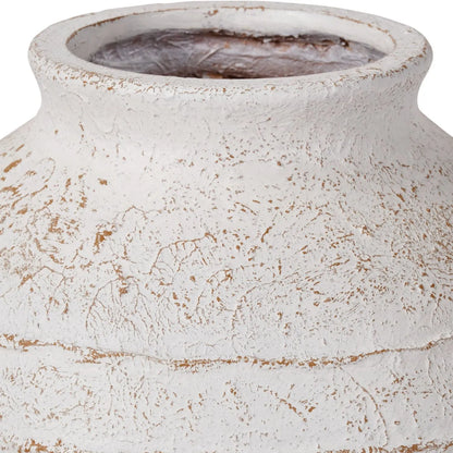 Large White Wash Fibrestone Floor Standing Vase with Ribbed Texture – Tall Distressed Stone-Effect Decorative Vase 49x38x38cm – Opening Rim & Upper Texture Close-Up | Click Style