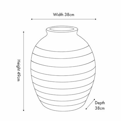 Large White Wash Fibrestone Floor Standing Vase with Ribbed Texture – Tall Distressed Stone-Effect Decorative Vase 49x38x38cm – Dimensions Diagram | Click Style