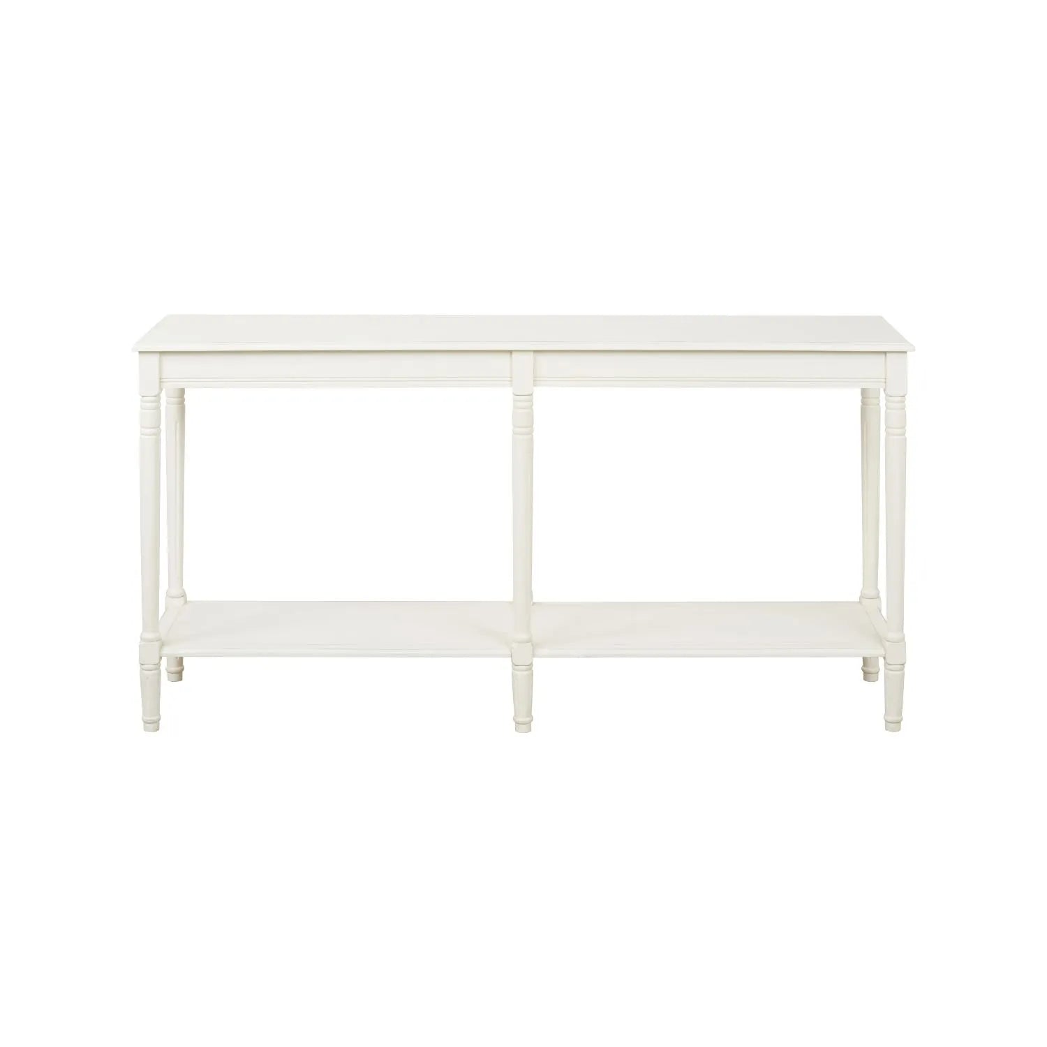 Large White Wooden Console Table with Shelf – Long 160cm Pine Hallway Console Table with Turned Legs & Lower Storage 80x160x40cm | Click Style