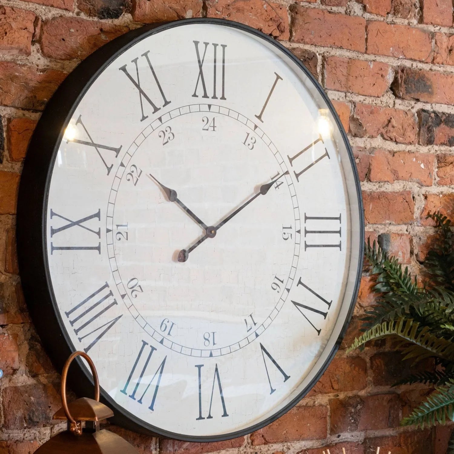 Large White & Black Round Wall Clock with Distressed Face Roman Numerals & Black Hands 80x80x8cm - Click Style