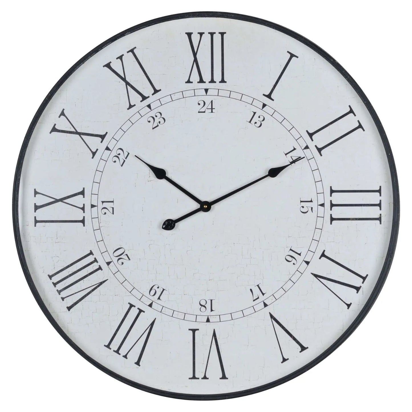 Large White & Black Round Wall Clock with Distressed Face Roman Numerals & Black Hands 80x80x8cm - Click Style