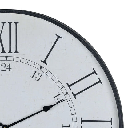 Large White & Black Round Wall Clock with Distressed Face Roman Numerals & Black Hands 80x80x8cm - Click Style