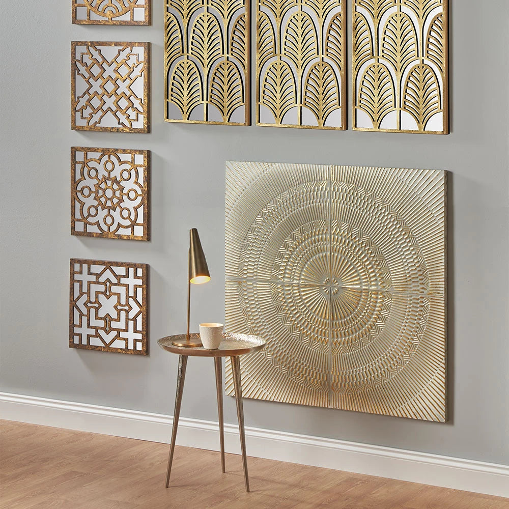 Large White & Gold Square Mandala Metal Wall Art – Statement Geometric Wall Decor 100x100cm - Click Style