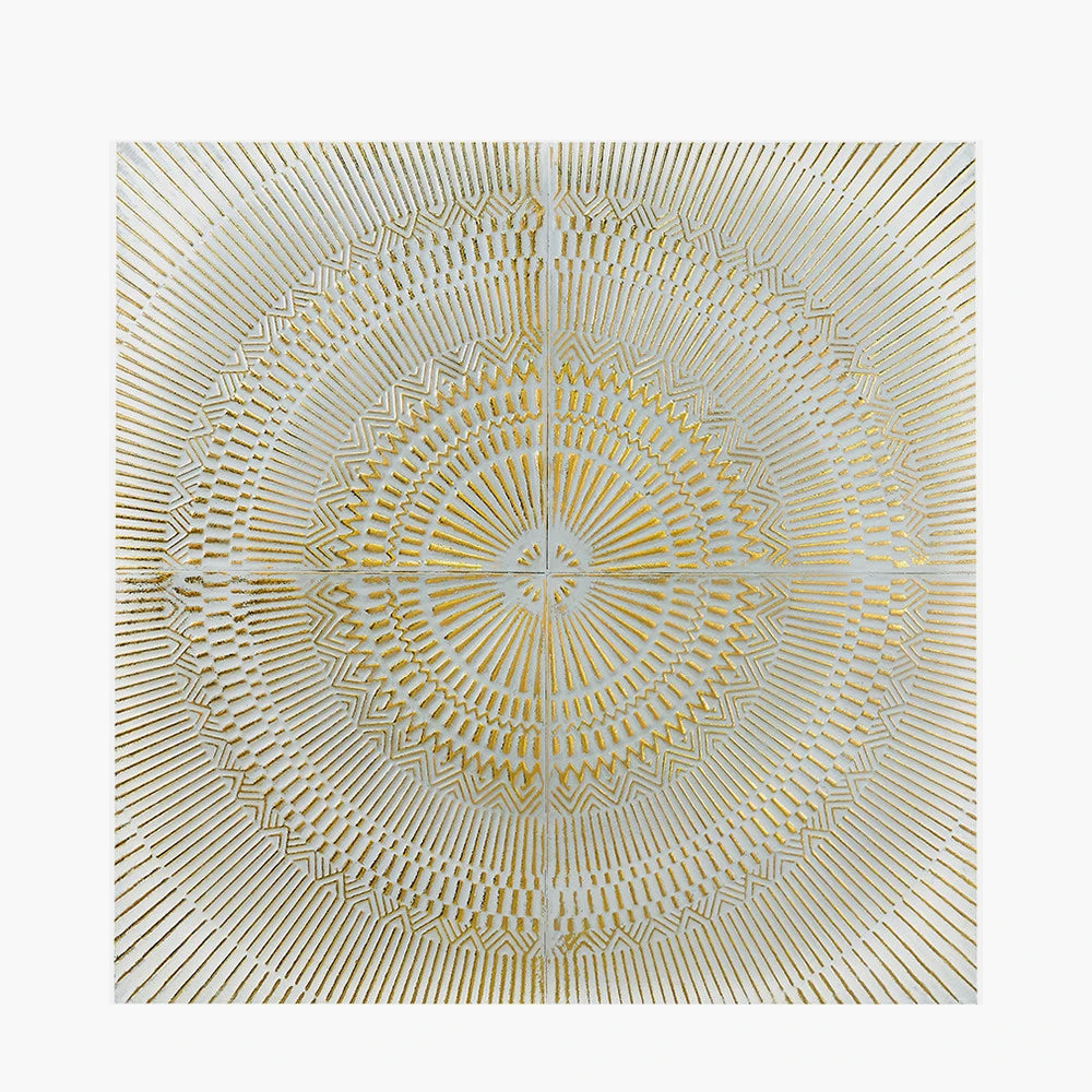 Large White & Gold Square Mandala Metal Wall Art – Statement Geometric Wall Decor 100x100cm - Click Style