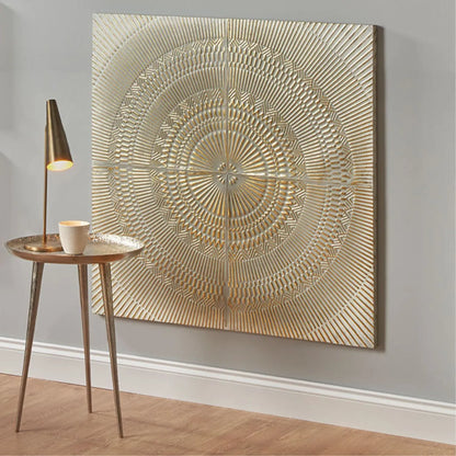 Large White & Gold Square Mandala Metal Wall Art – Statement Geometric Wall Decor 100x100cm - Click Style