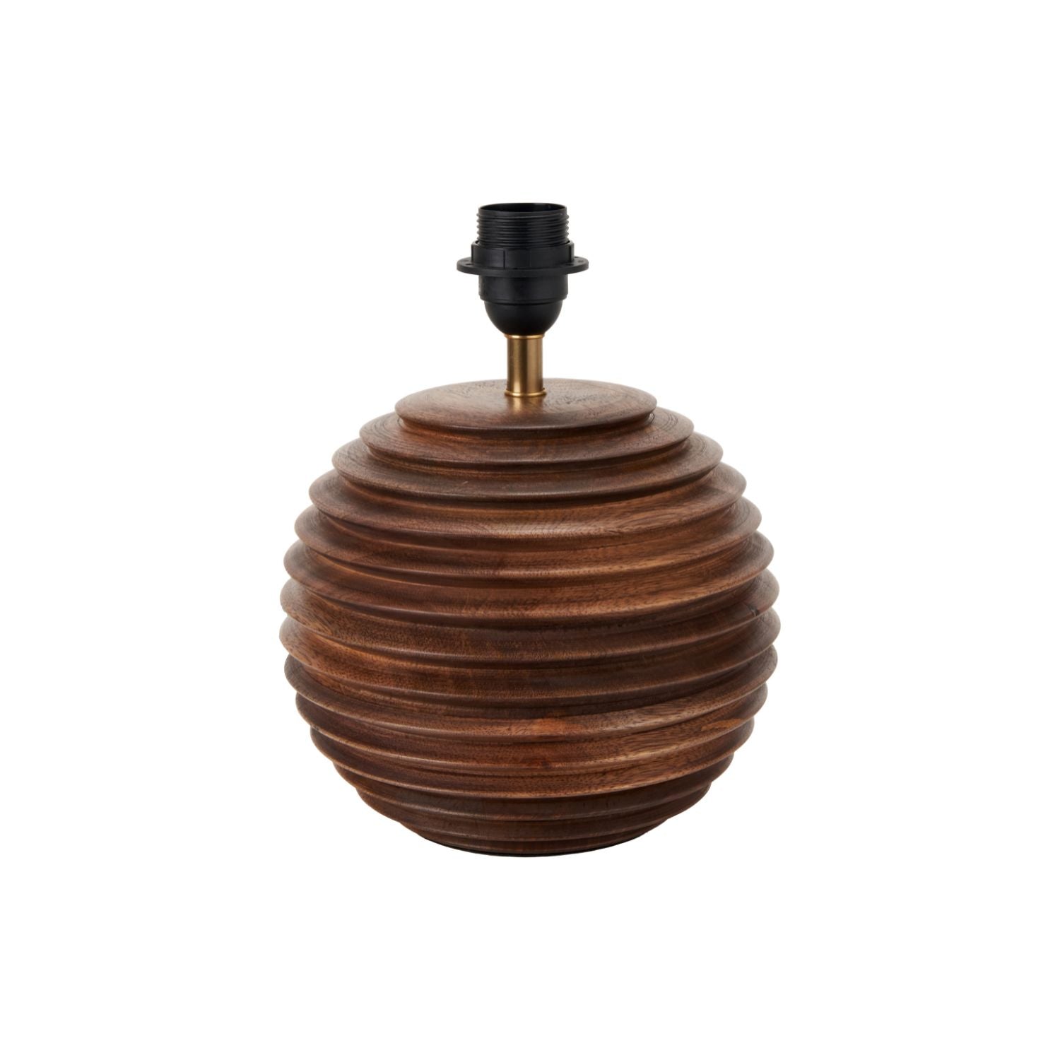 Large Rustic Brown-Washed Mango Wood Table Lamp Base with Hand-Turned Sculpted Tiers – Rounded Wooden Light Base 38x30x30cm - Click Style