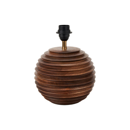 Large Rustic Brown-Washed Mango Wood Table Lamp Base with Hand-Turned Sculpted Tiers – Rounded Wooden Light Base 38x30x30cm - Click Style