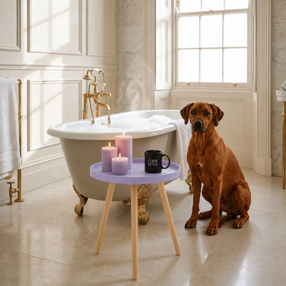 Lavender Lilac Round Tripod Side Table with Pine Wooden Legs – Small Bedside or Coffee Table 43.5x41cm