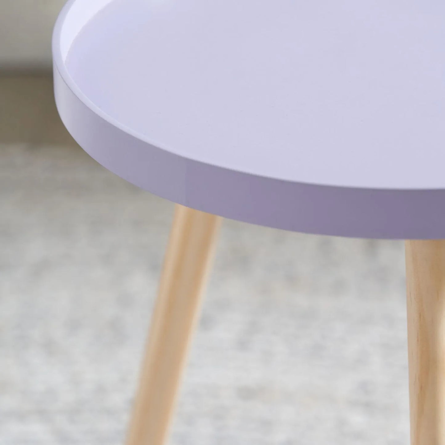 Lavender Lilac Round Tripod Side Table with Pine Wooden Legs – Small Bedside or Coffee Table 43.5x41cm - Click Style