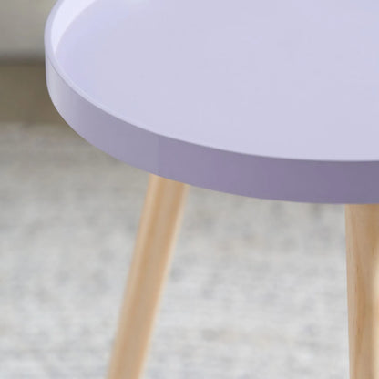 Lavender Lilac Round Tripod Side Table with Pine Wooden Legs – Small Bedside or Coffee Table 43.5x41cm - Click Style