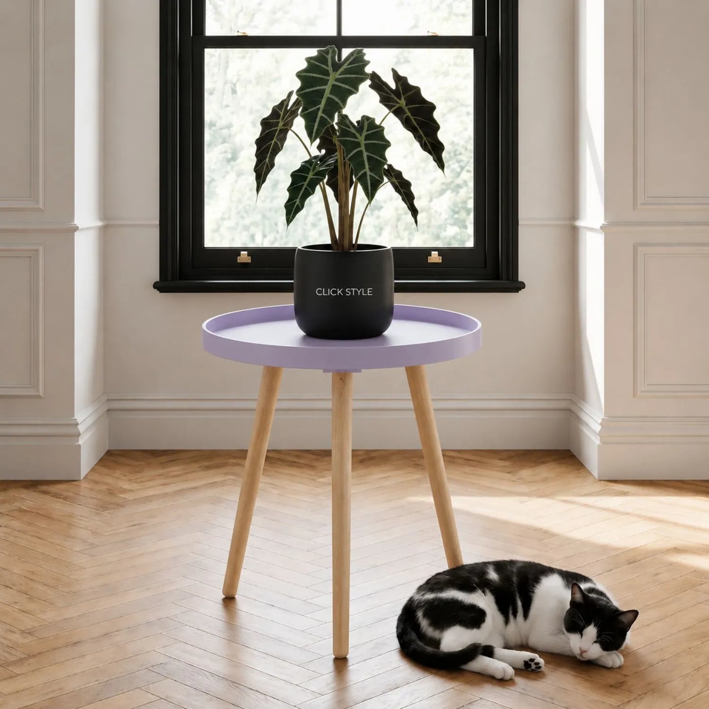 Lavender Lilac Round Tripod Side Table with Pine Wooden Legs – Small Bedside or Coffee Table 43.5x41cm