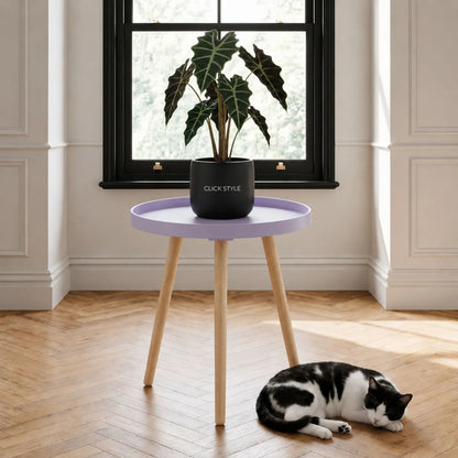 Lavender Lilac Round Tripod Side Table with Pine Wooden Legs – Small Bedside or Coffee Table 43.5x41cm