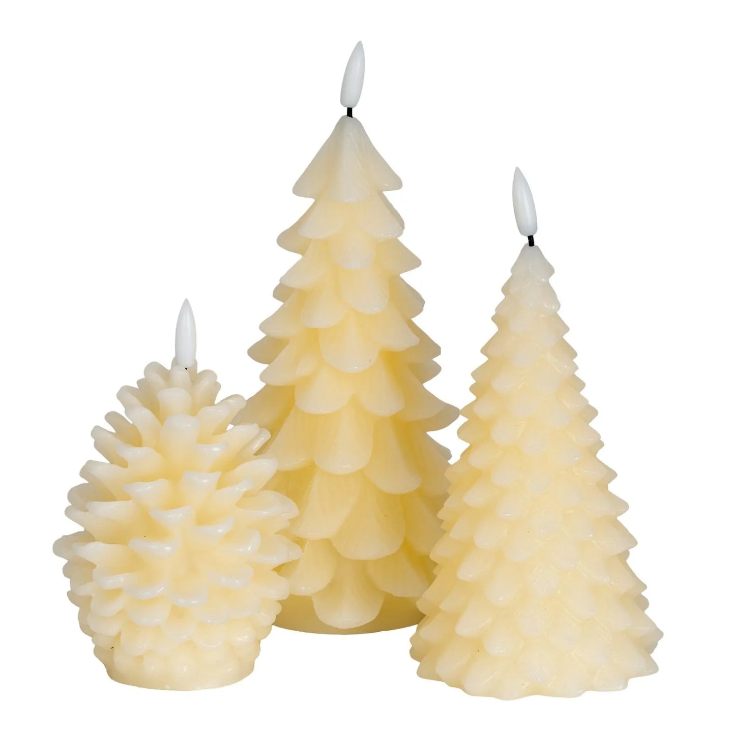 Layered Cream Real Wax LED Christmas Pinecone Candle With Realistic Flickering Flame – Festive Battery Operated Decorative Light 11x10x10cm | Click Style