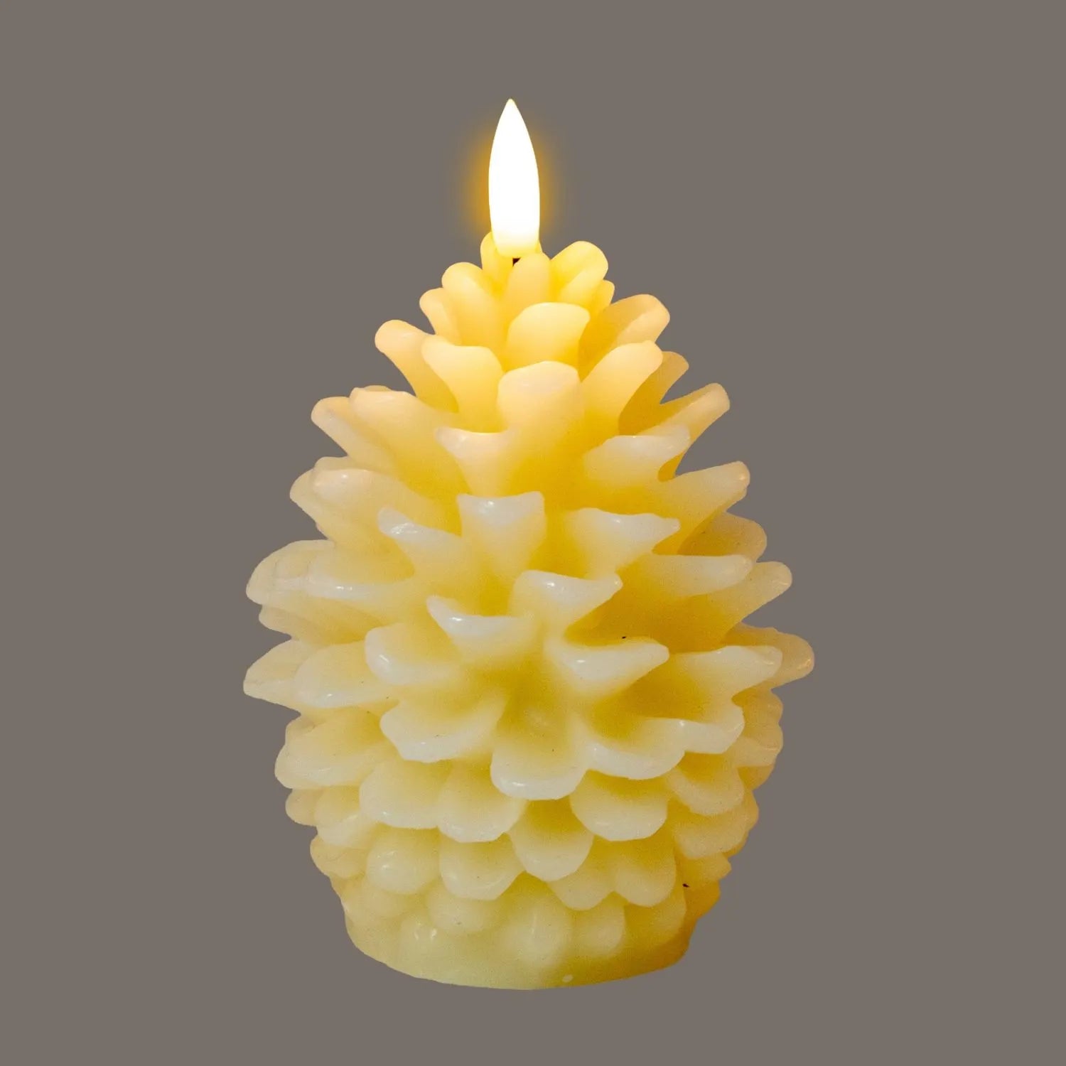 Layered Cream Real Wax LED Christmas Pinecone Candle With Realistic Flickering Flame – Festive Battery Operated Decorative Light 11x10x10cm | Click Style