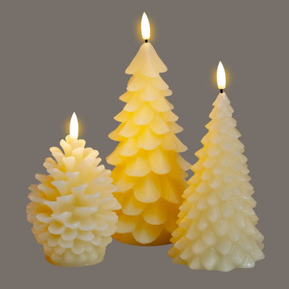 Layered Cream Real Wax LED Christmas Pinecone Candle With Realistic Flickering Flame – Festive Battery Operated Decorative Light 11x10x10cm | Click Style
