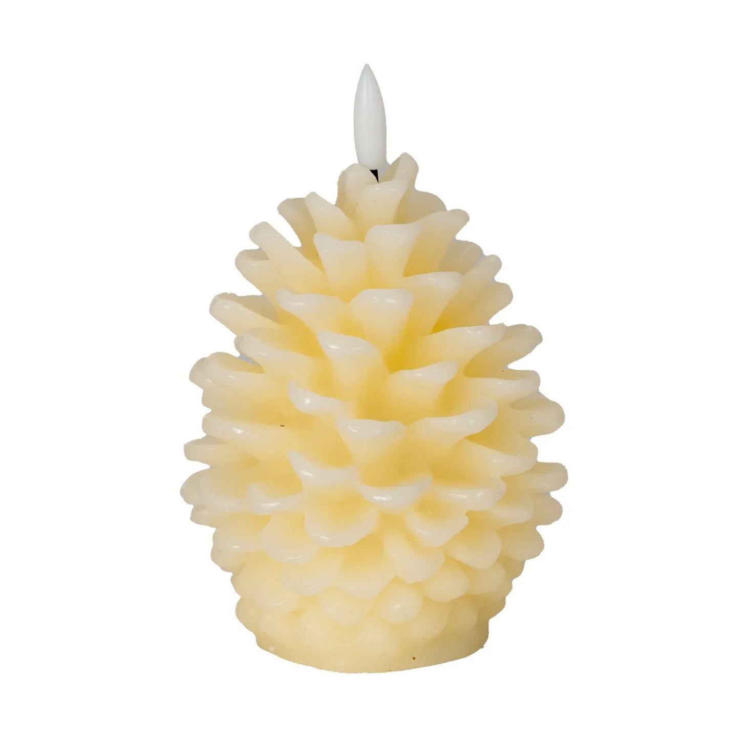 Layered Cream Real Wax LED Christmas Pinecone Candle With Realistic Flickering Flame – Festive Battery Operated Decorative Light 11x10x10cm | Click Style